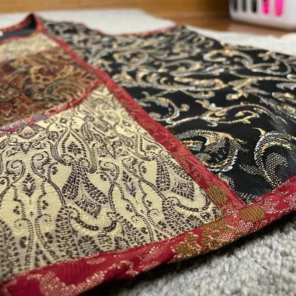 VTG Brocade Patchwork Paisley Boho Hippie Western Goth Whimsy Vest Womens L
